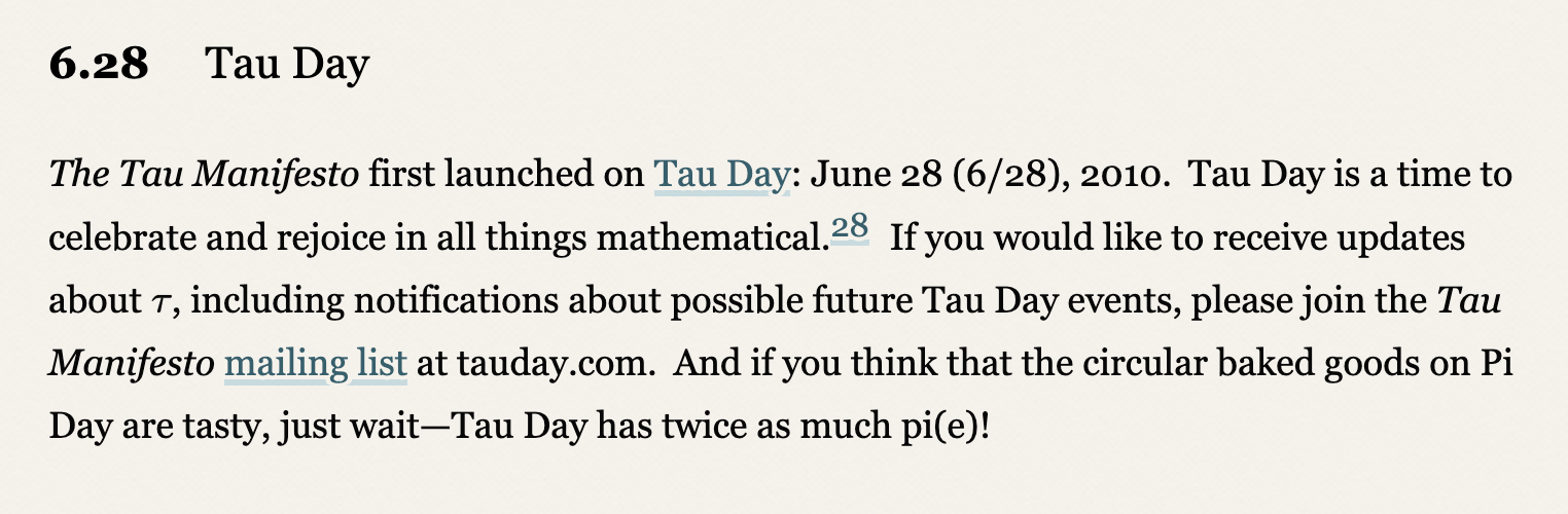 Section 6.28: Tau Day